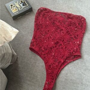 Elegant Red Lace Bodysuit
